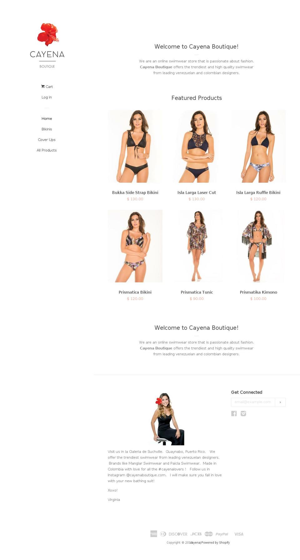 cayenaboutique.com shopify website screenshot