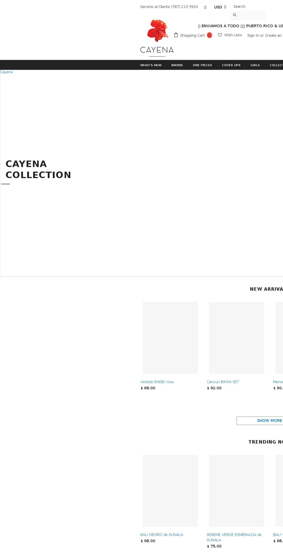 cayenacollection.com shopify website screenshot