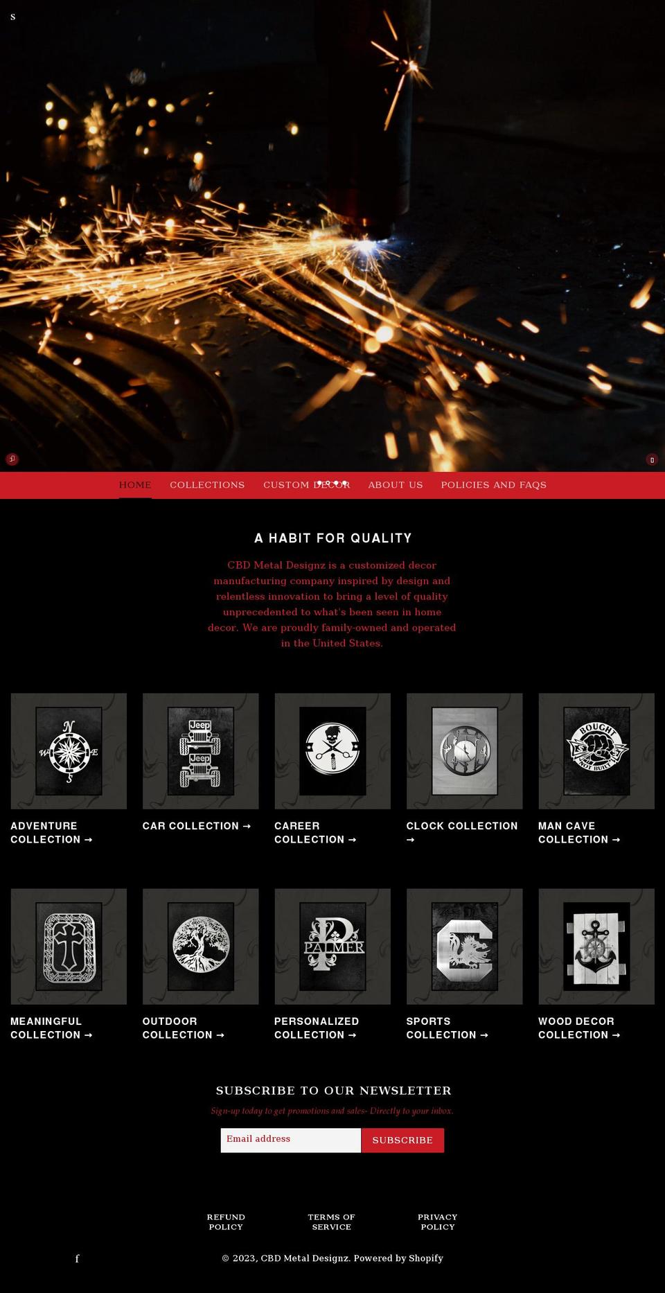 cbdmetaldesignz.com shopify website screenshot
