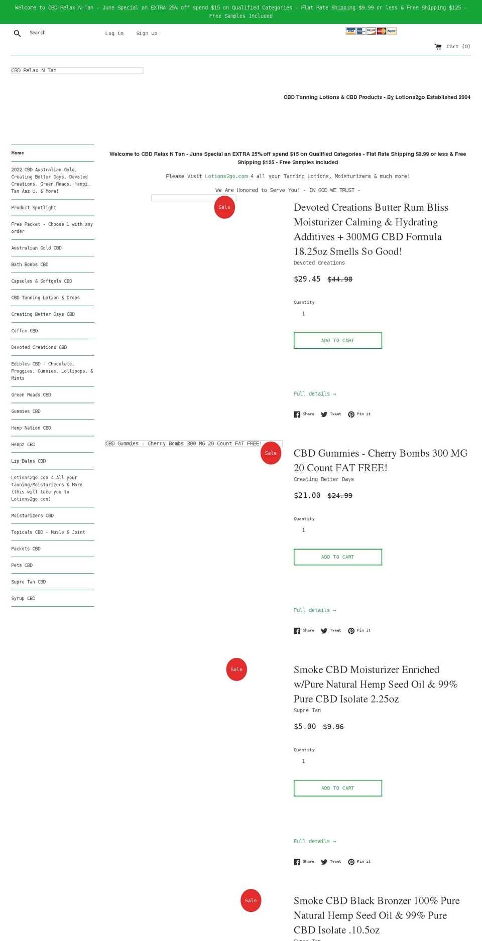 cbdrelaxntan.com shopify website screenshot