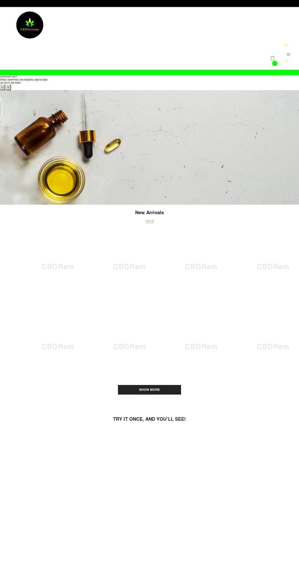 cbdremedy.net shopify website screenshot