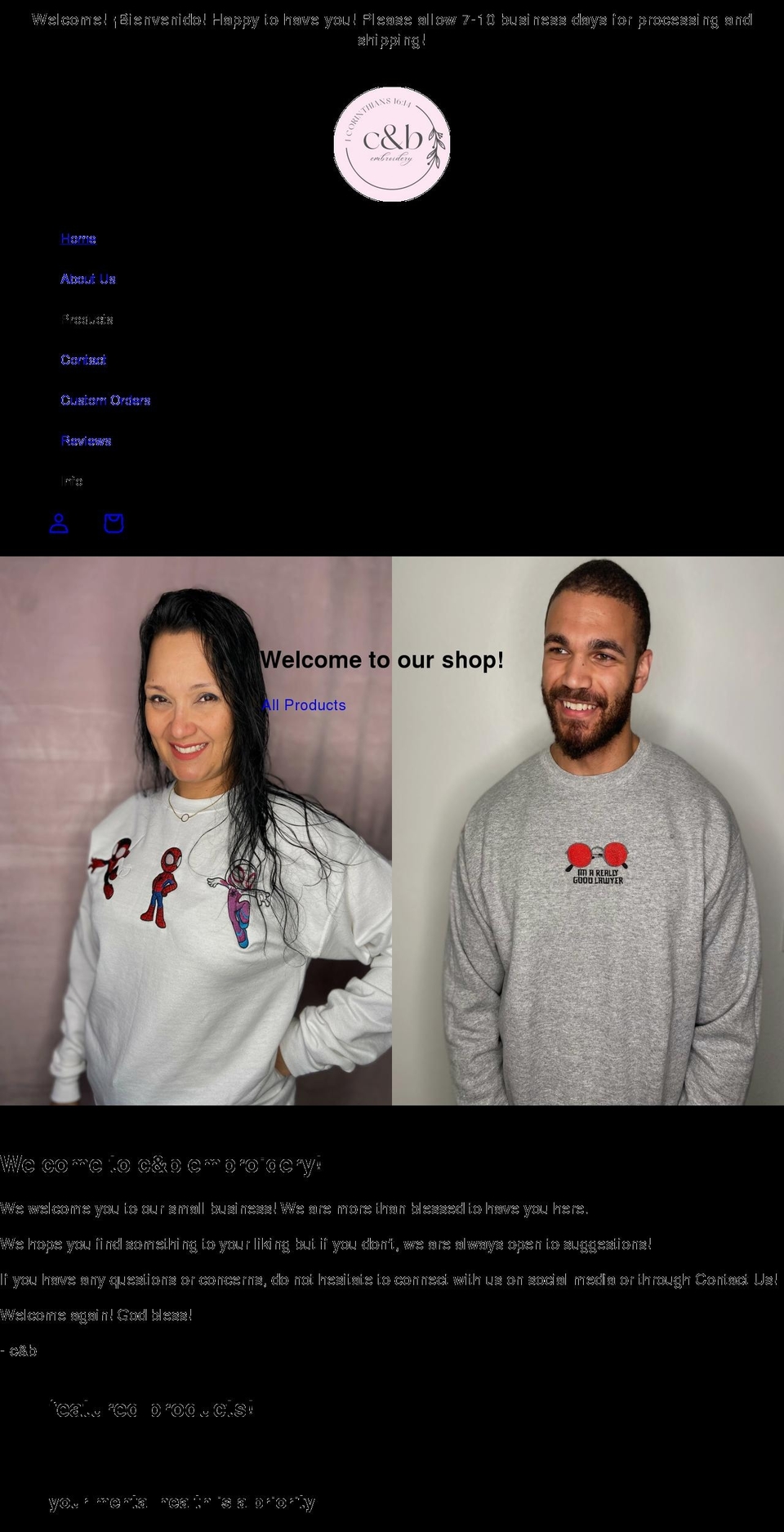 Regular Theme Shopify theme site example cbembroidery.com