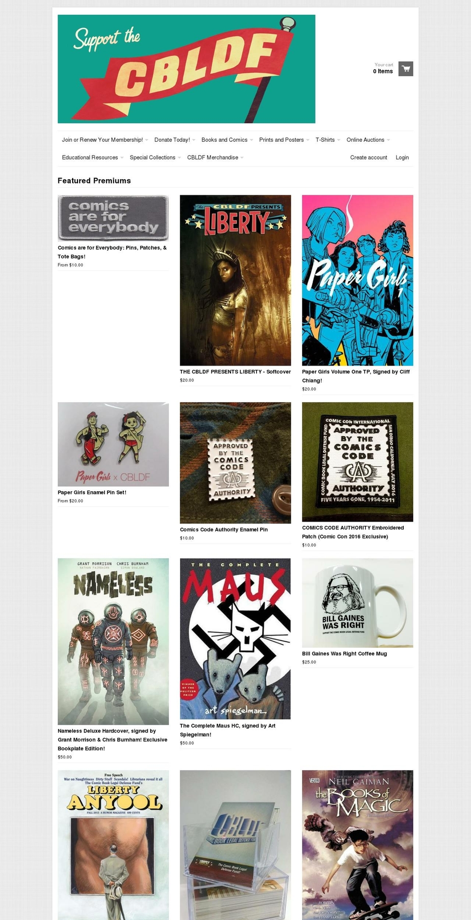 cbldf.com shopify website screenshot