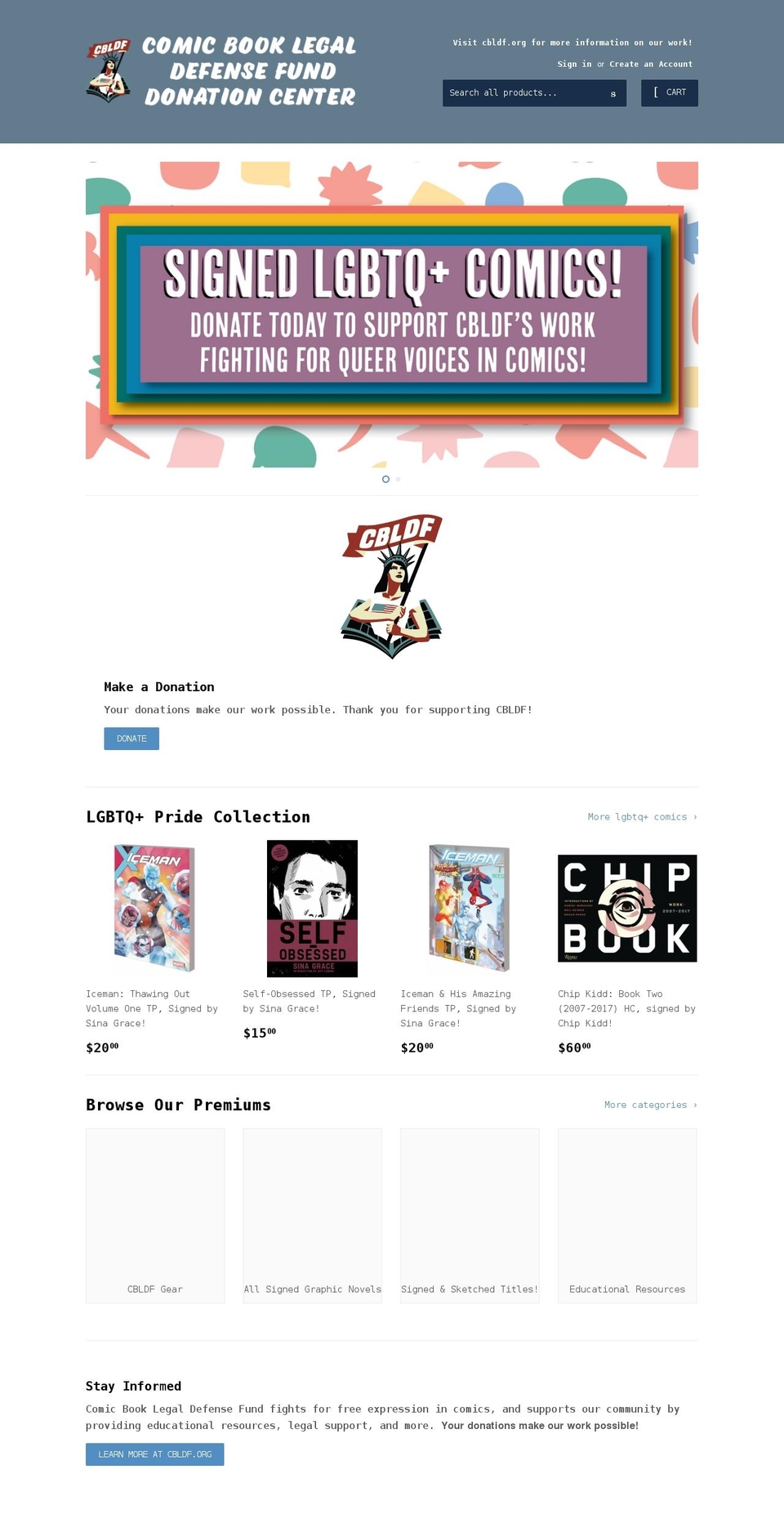 cbldf.myshopify.com shopify website screenshot