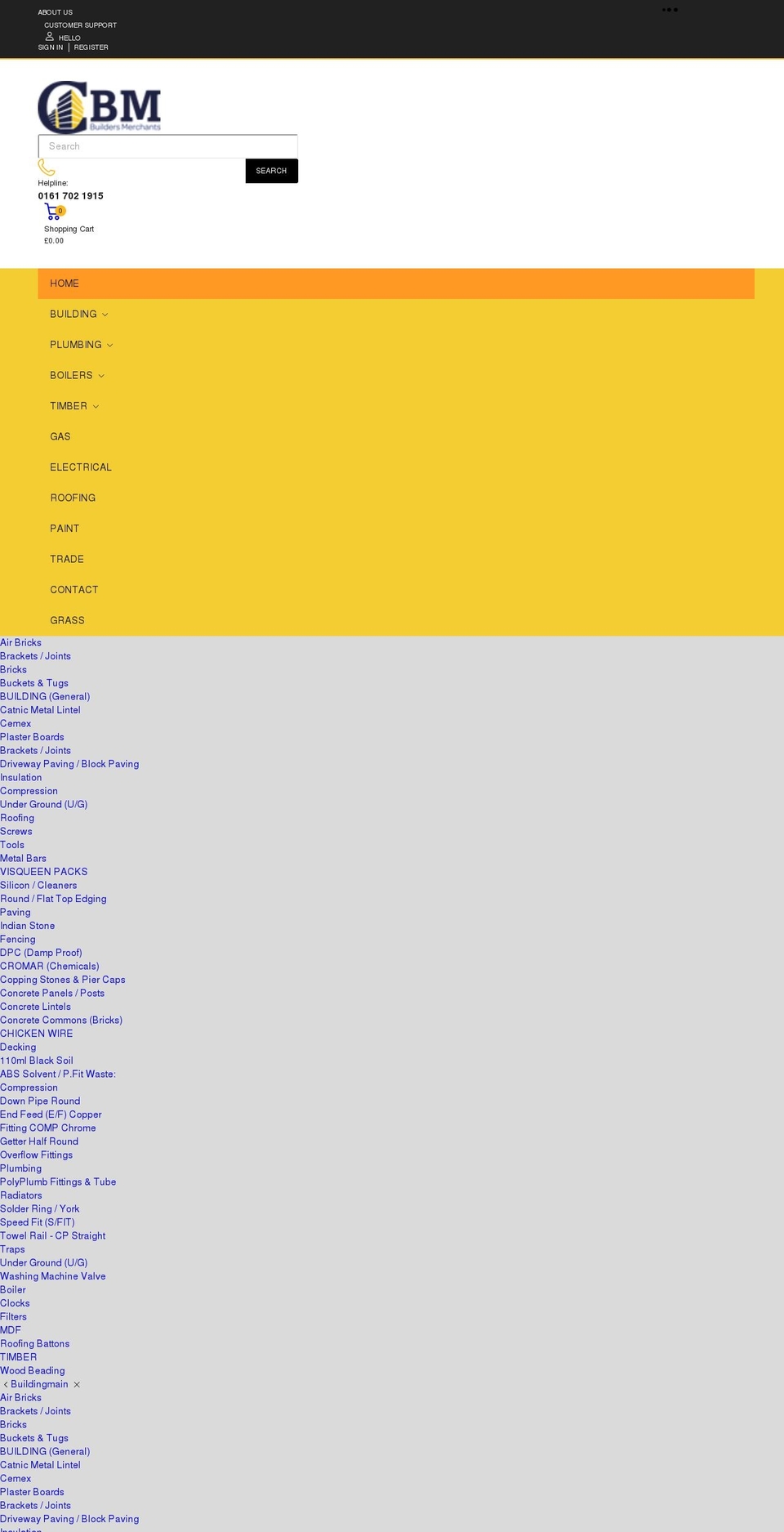 cbmbuildersmerchants.co.uk shopify website screenshot
