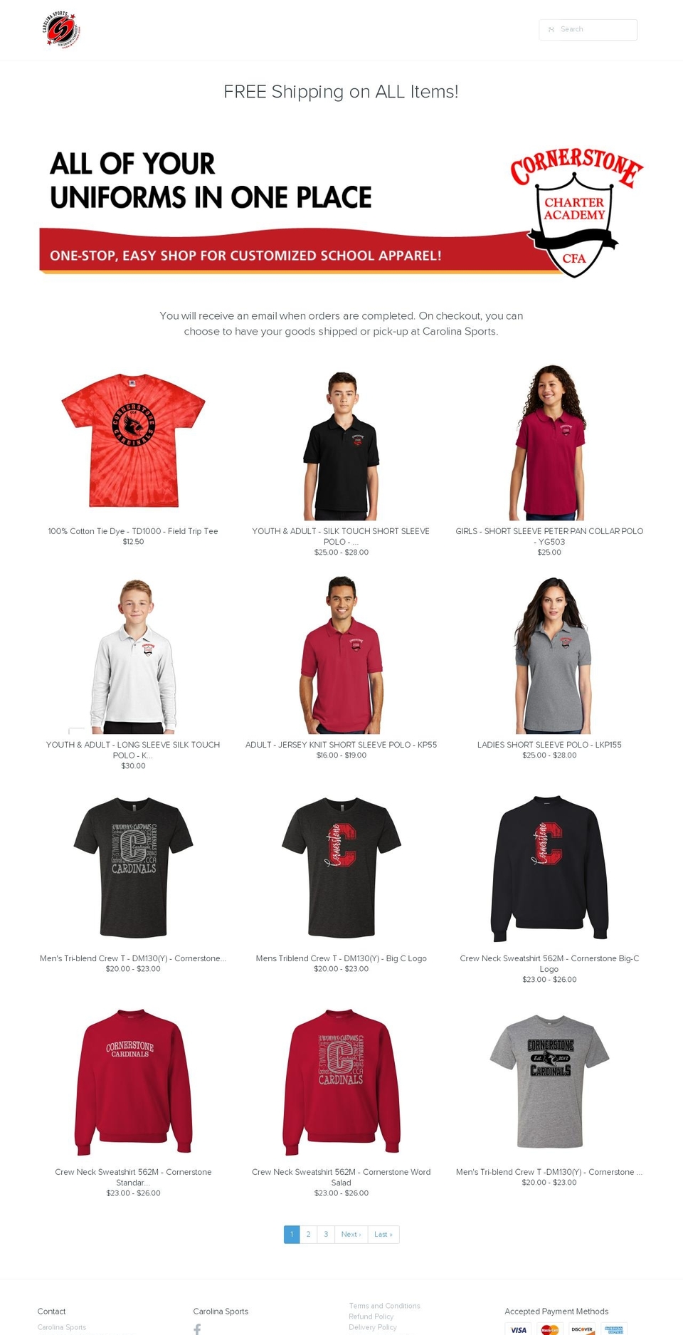 ccacardinalwear.com — Shopify storefront screenshot
