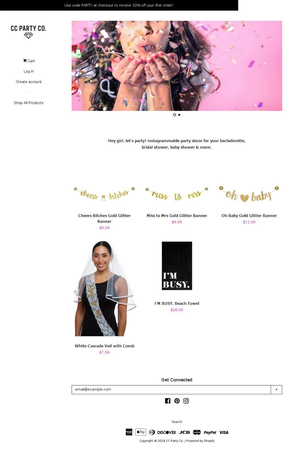 ccpartyco.com shopify website screenshot