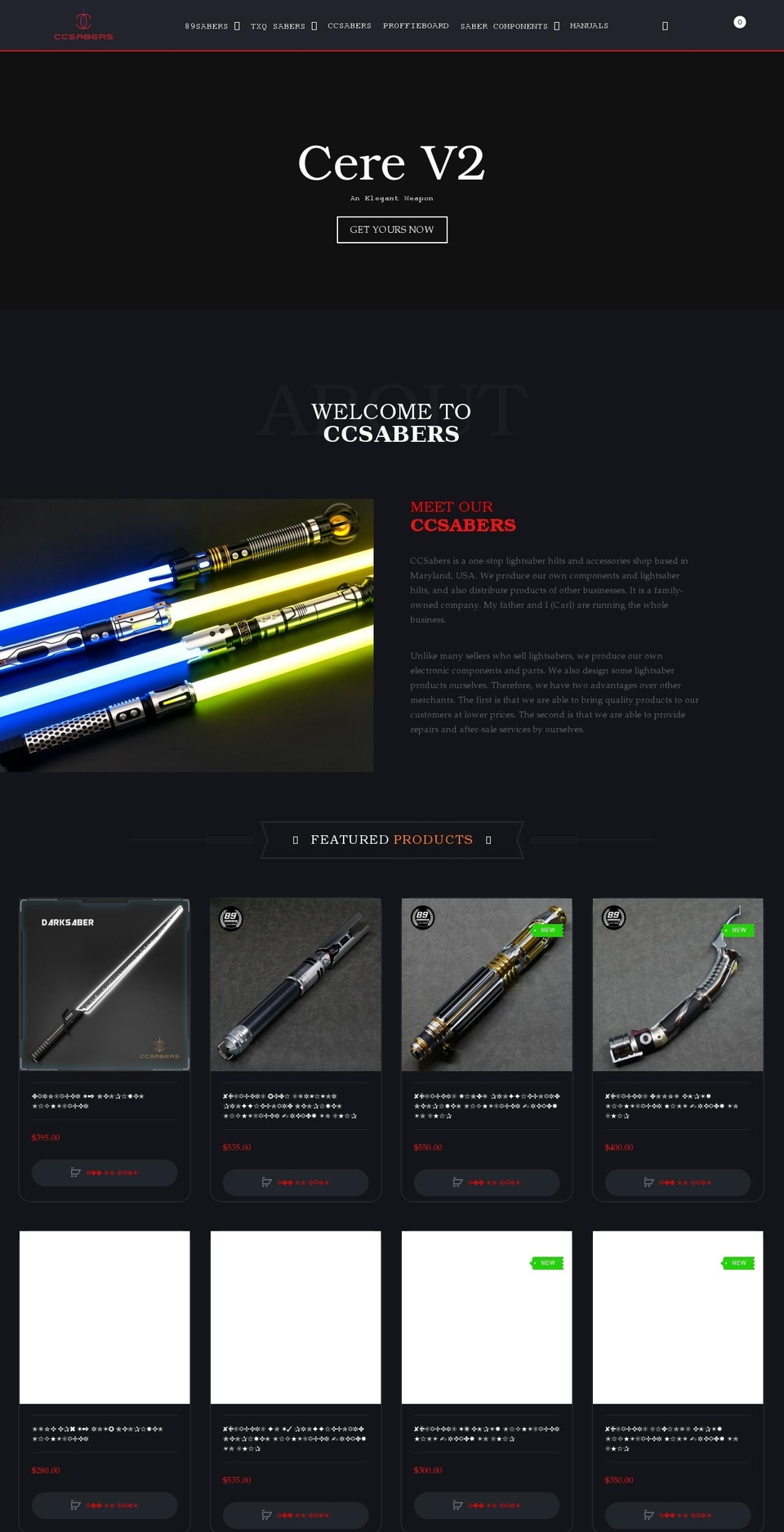 ccsabers.com shopify website screenshot