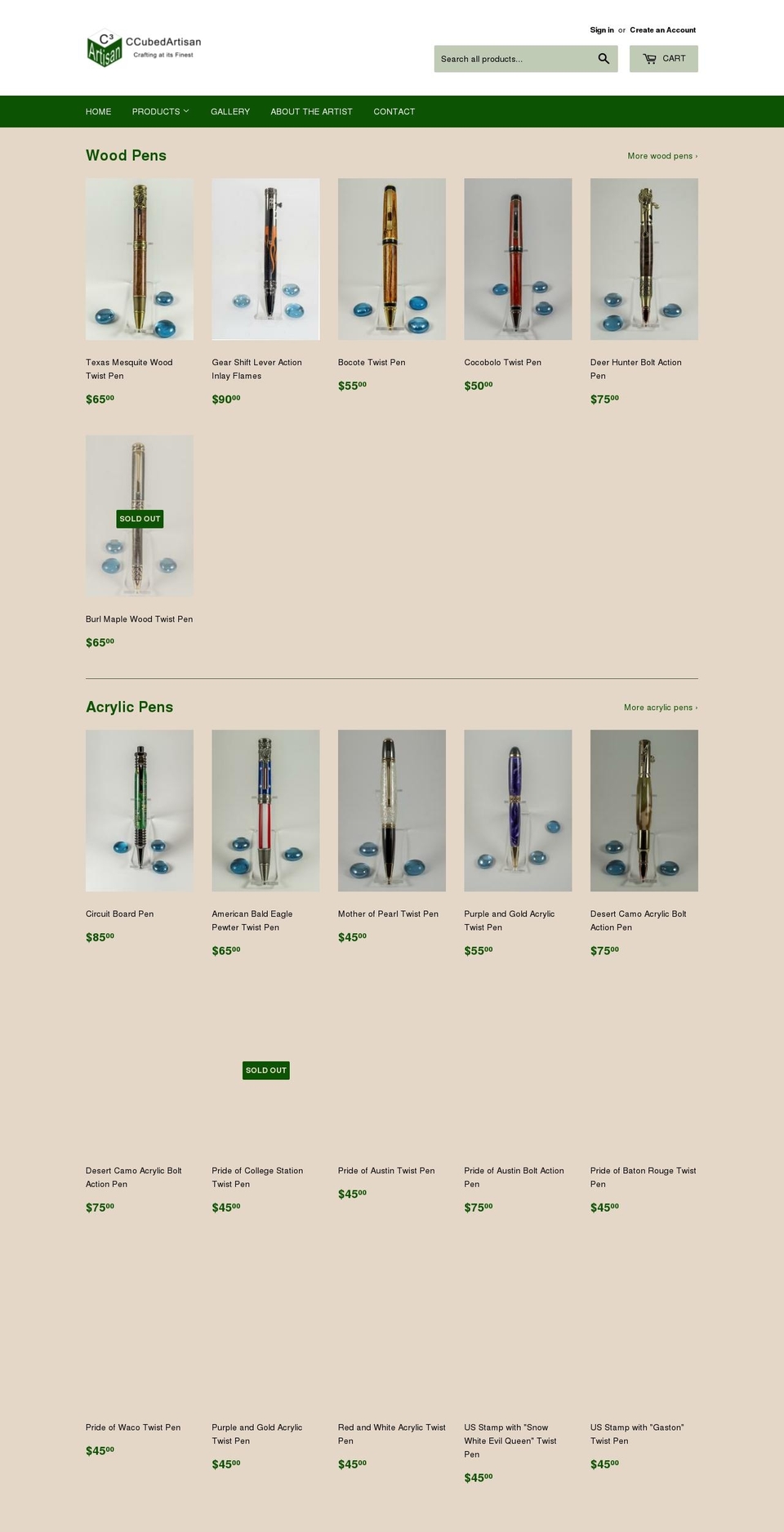 ccubedartisan.com — Shopify storefront screenshot