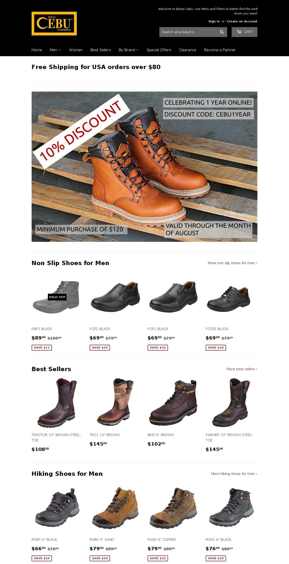 cebusafetyfootwear.com — Shopify storefront screenshot