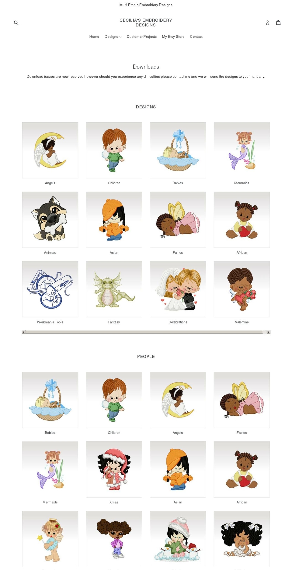cecilias-embroidery-designs.com shopify website screenshot