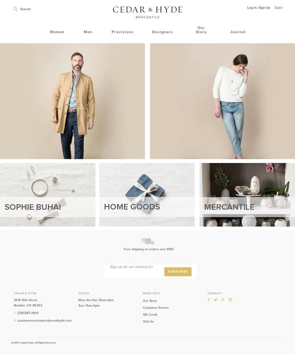 cedarandhyde.com shopify website screenshot