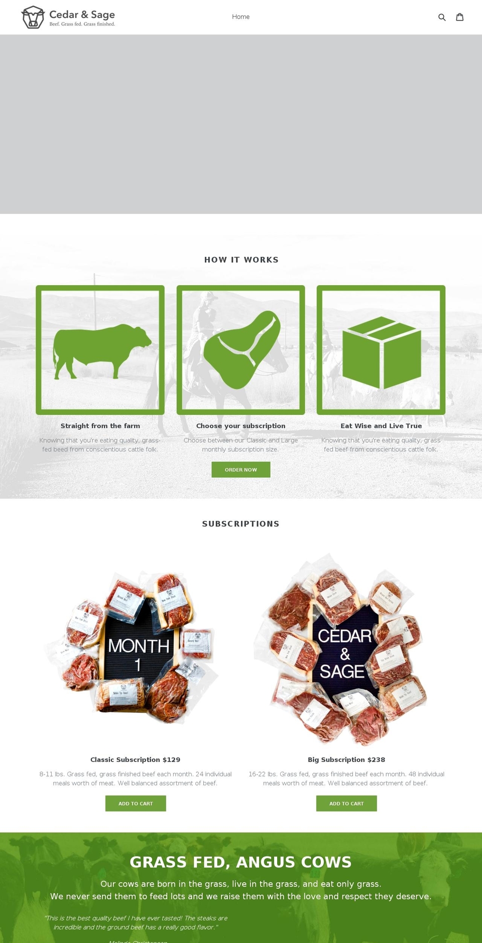 cedarandsagegrassfed.com — Shopify storefront screenshot