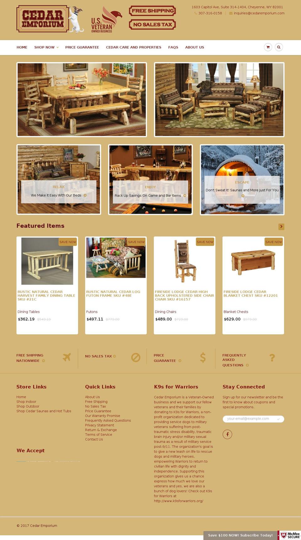 cedaremporium.com shopify website screenshot