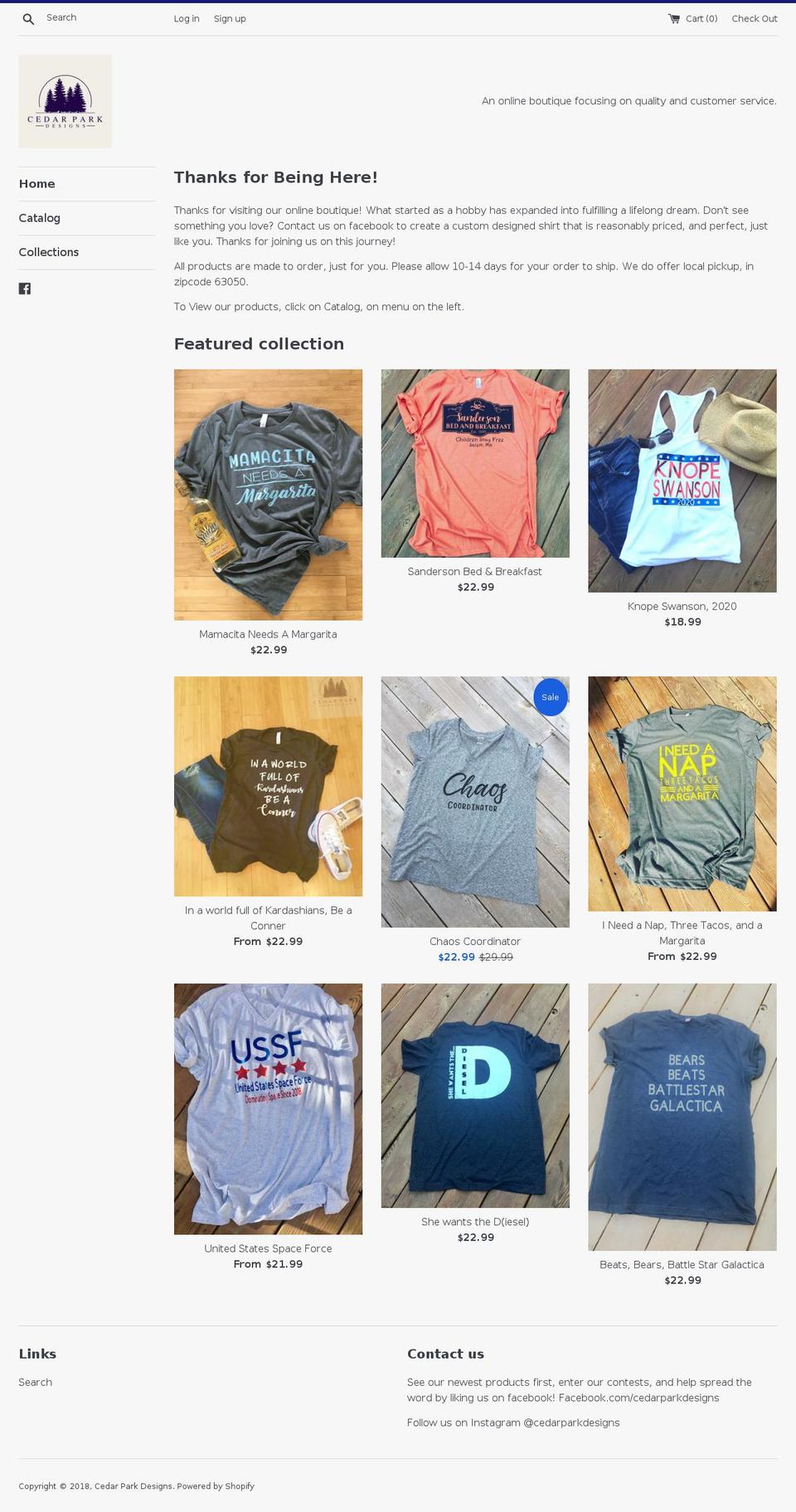 cedarparkdesigns.com — Shopify storefront screenshot