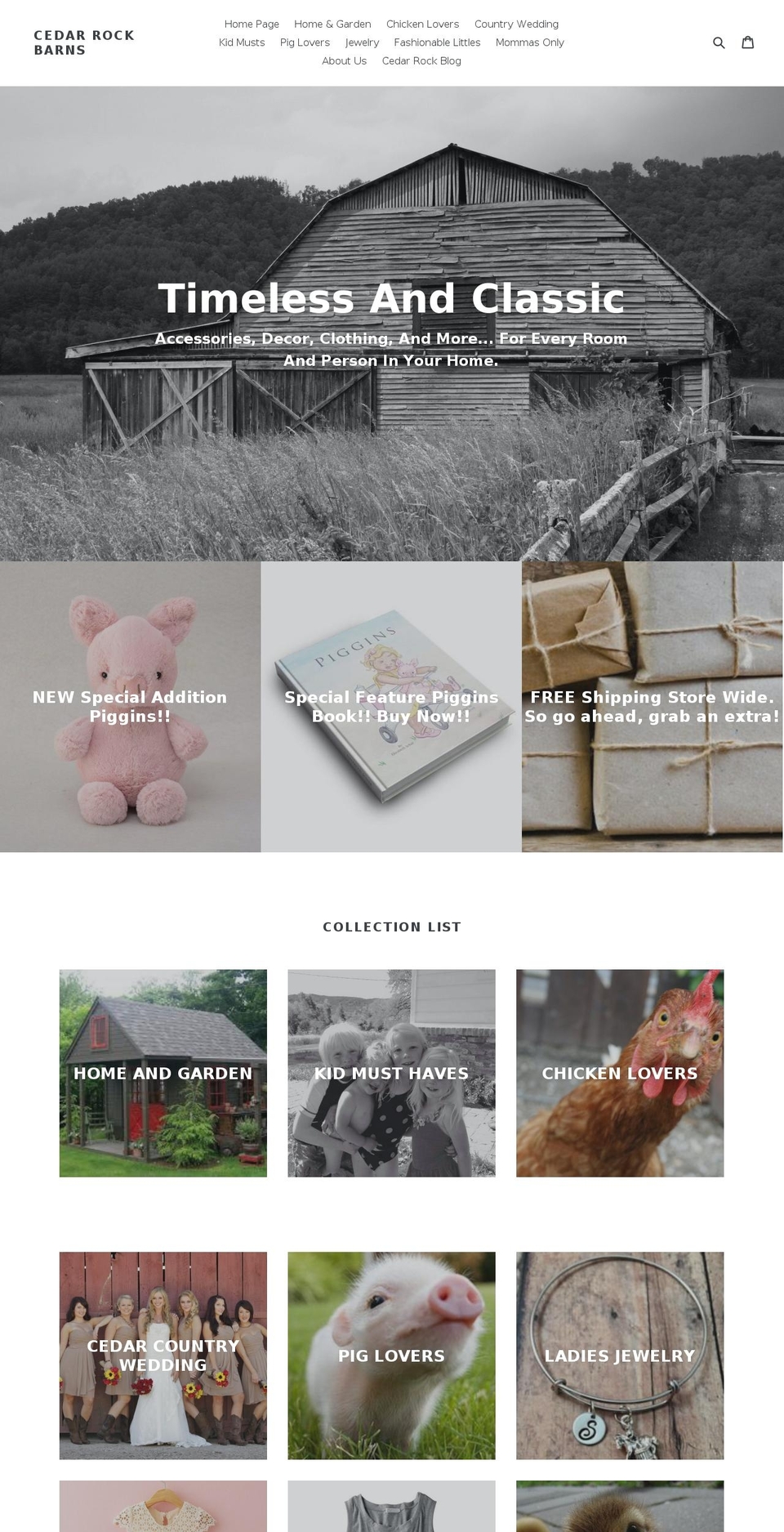 cedarrockbarn.com — Shopify storefront screenshot