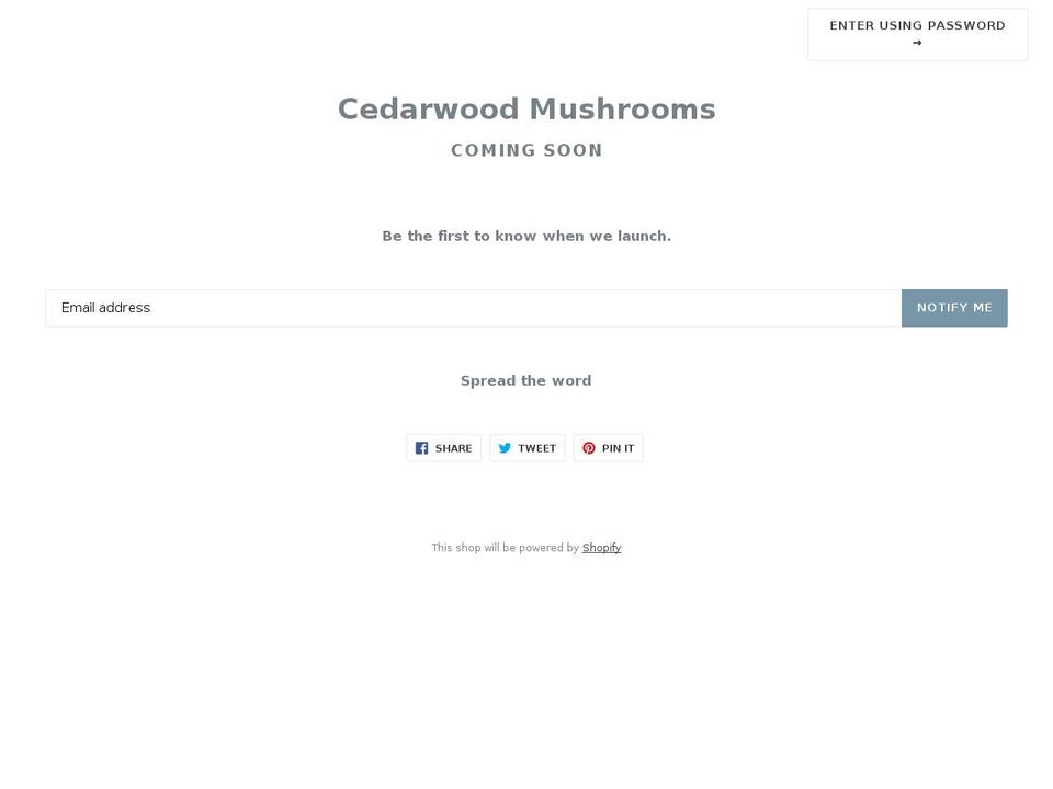 cedarwoodmushrooms.com shopify website screenshot
