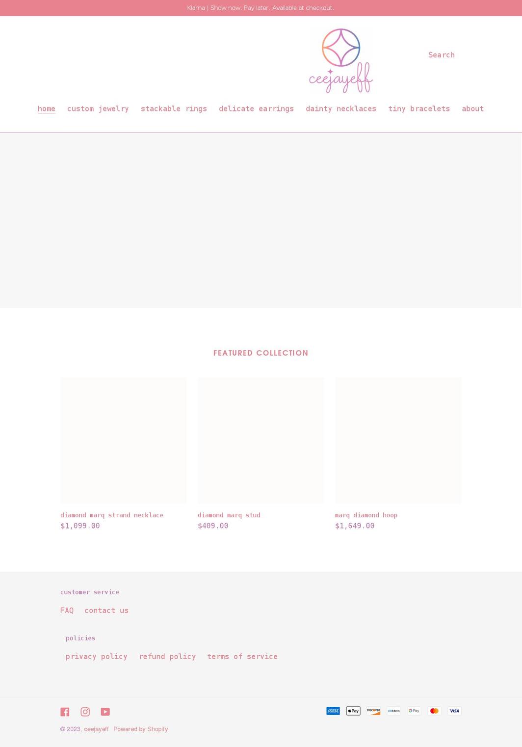 ceejayeffjewelry.com shopify website screenshot