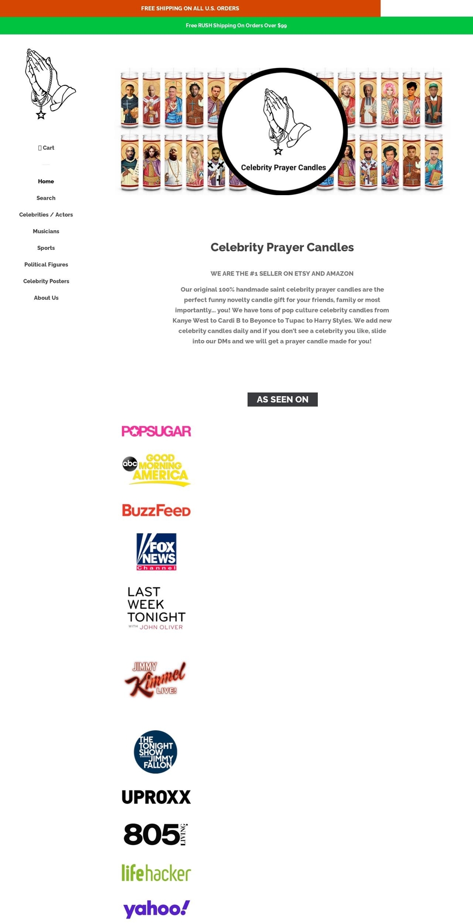 Popfeatured image with link Shopify theme site example celebcandle.com