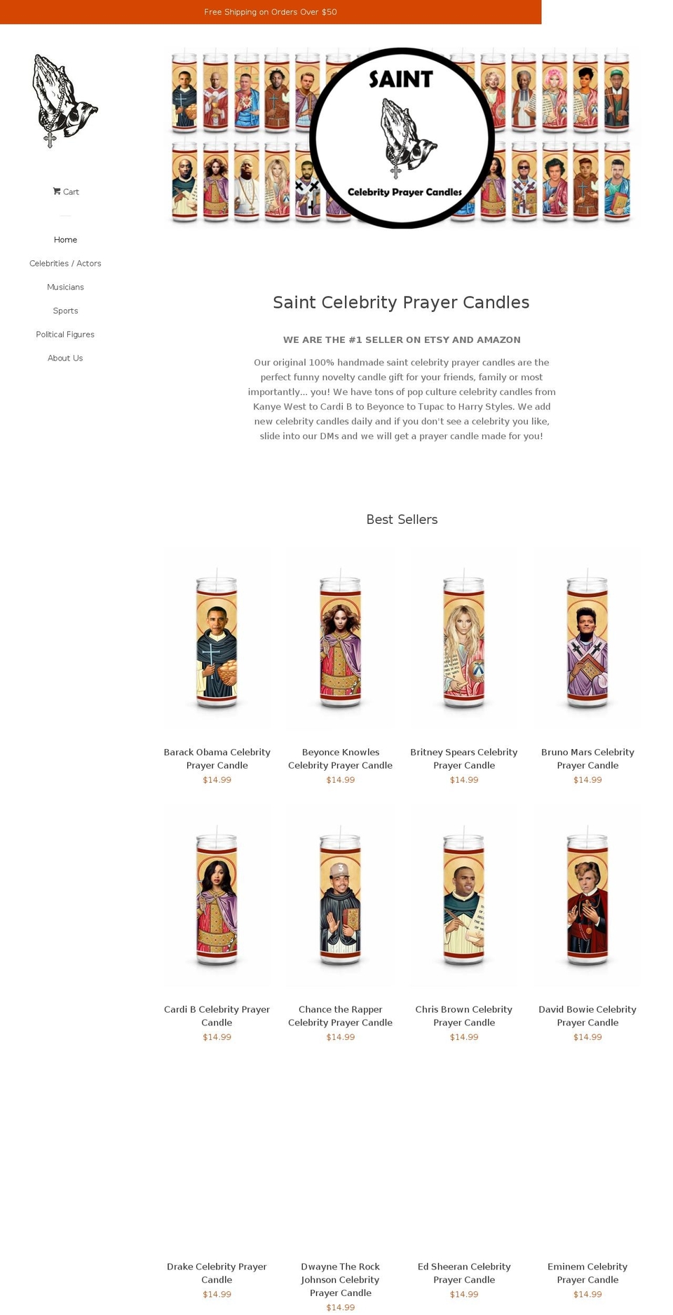 celebprayercandles.com shopify website screenshot