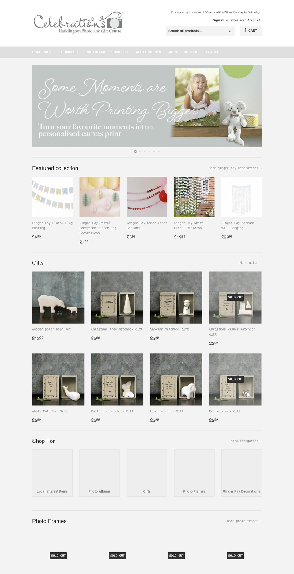 celebrationshaddington.co.uk shopify website screenshot