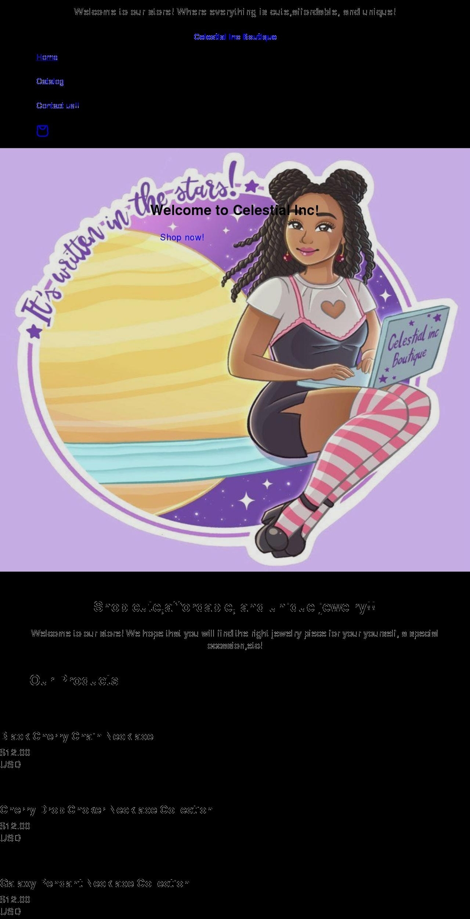 celestialincboutique.com shopify website screenshot