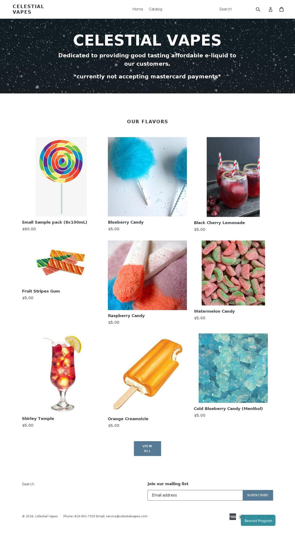 celestialvapes.com — Shopify storefront screenshot