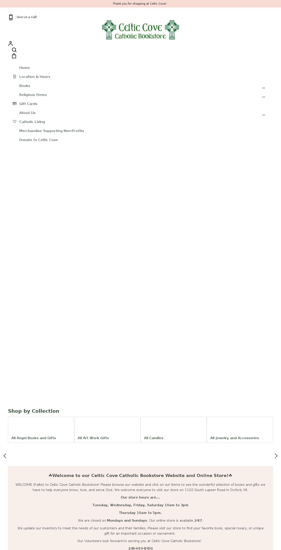 celticcovecatholicbookstore.org shopify website screenshot