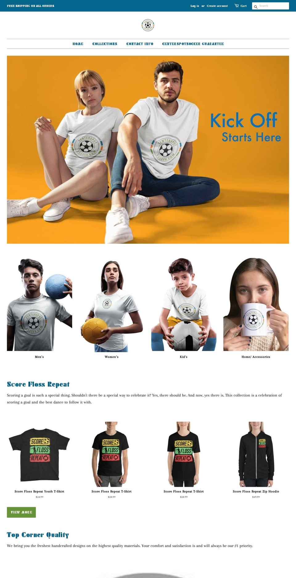 centerspotsoccer.com — Shopify storefront screenshot