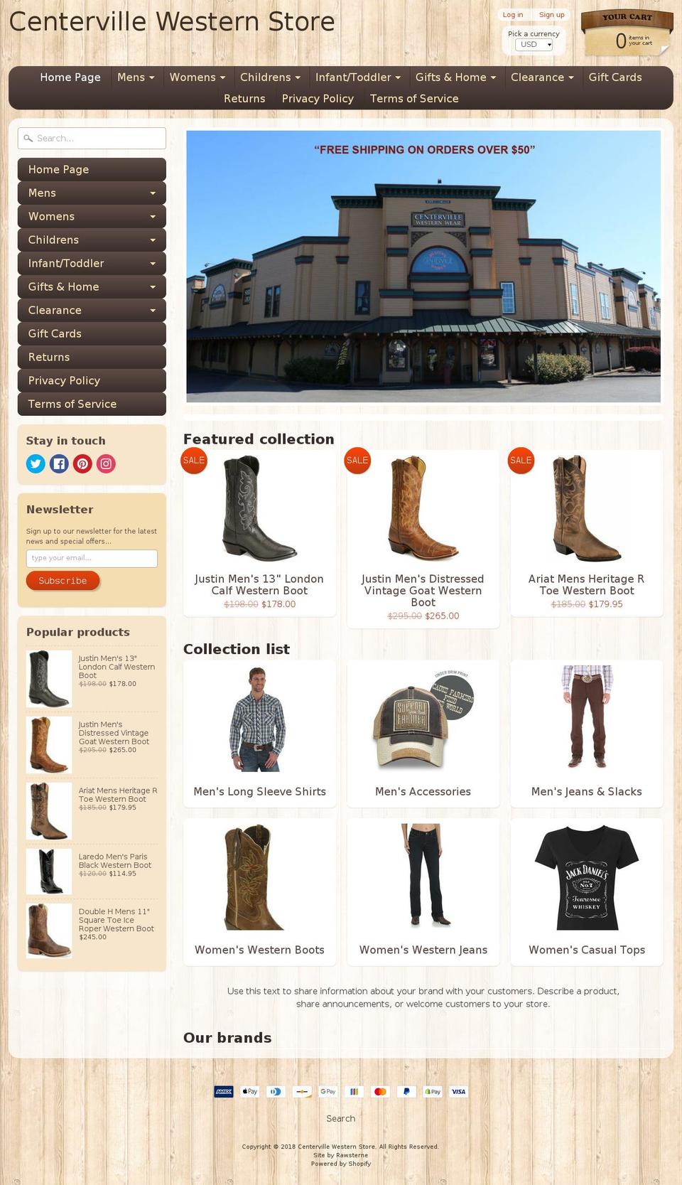 centervillewesternwear.com — Shopify storefront screenshot