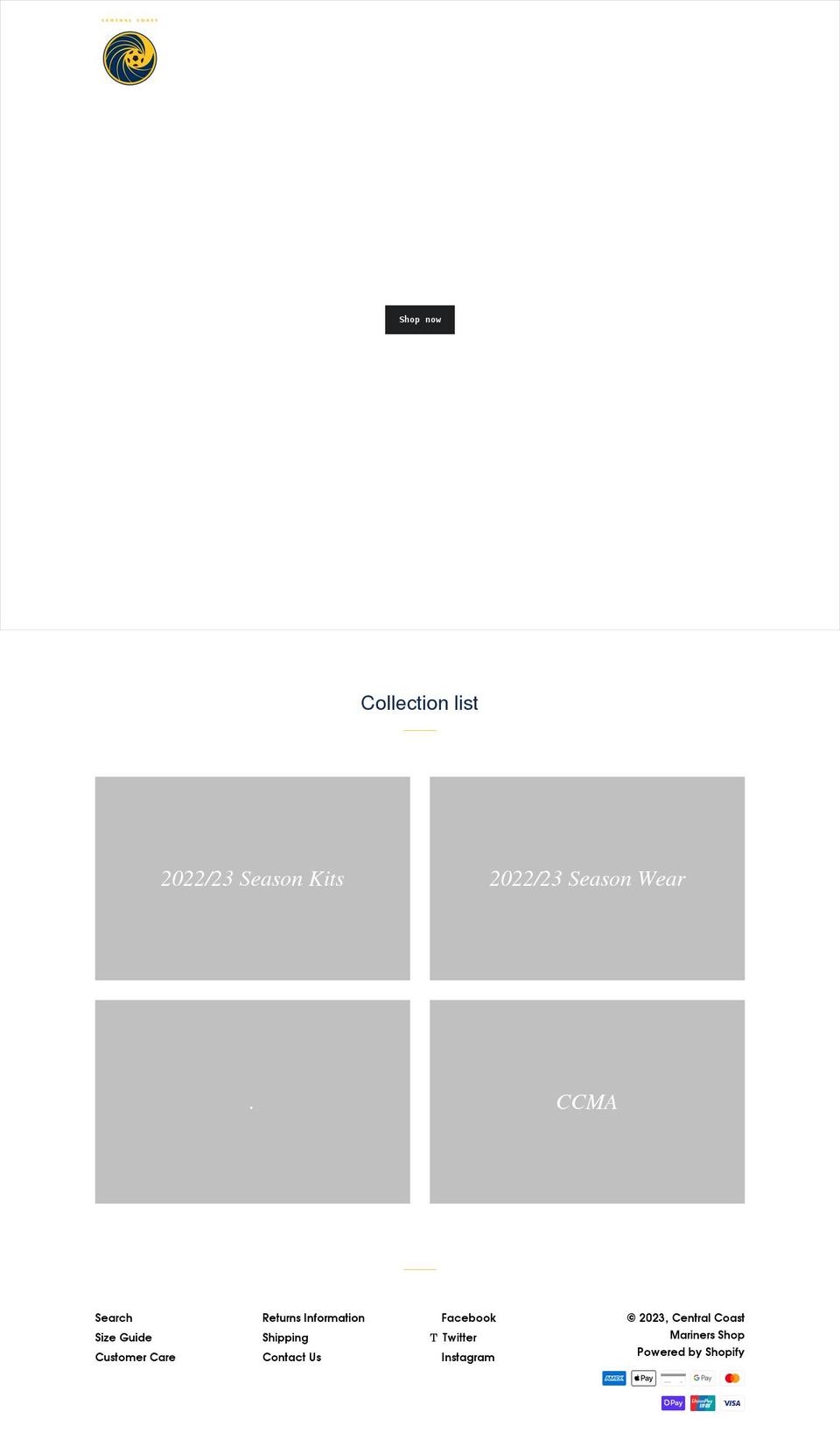 central-coast-mariners-shop.myshopify.com shopify website screenshot
