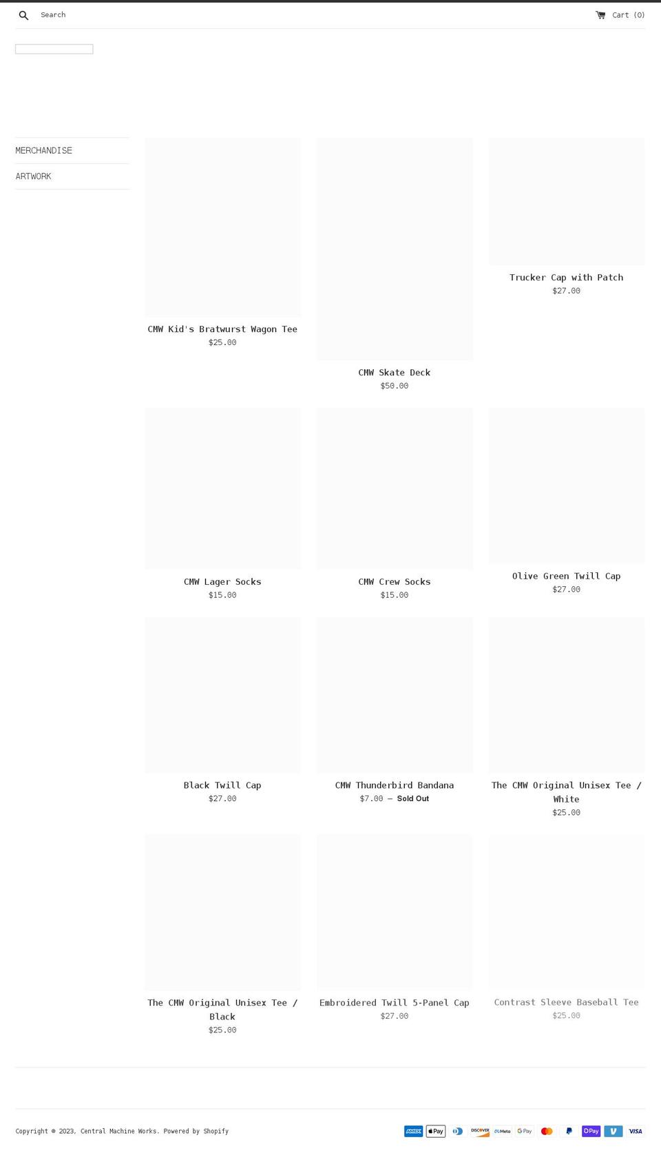 central-machine-works.myshopify.com shopify website screenshot