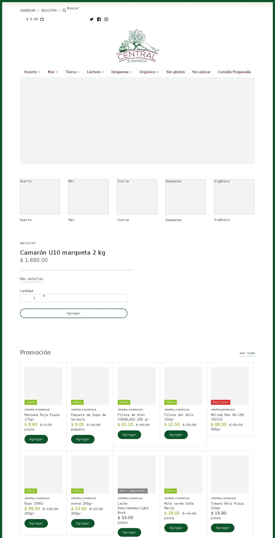 centraladomicilio.com — Shopify storefront screenshot