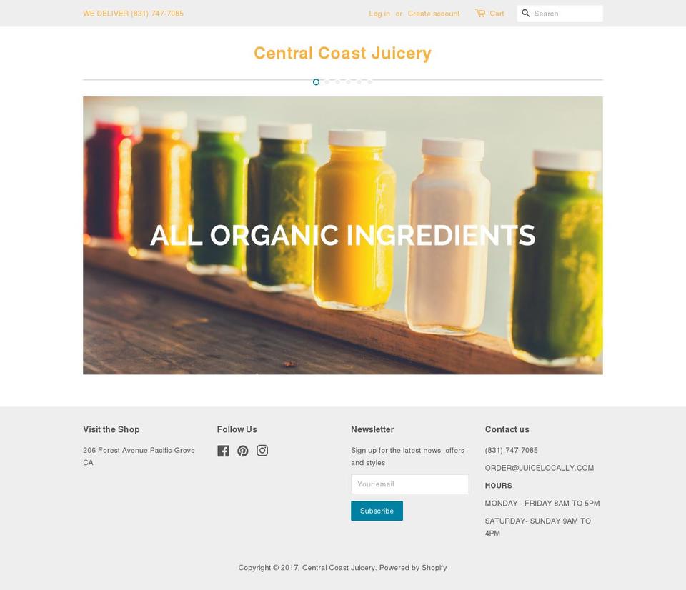 centralcoastjuicery.com shopify website screenshot