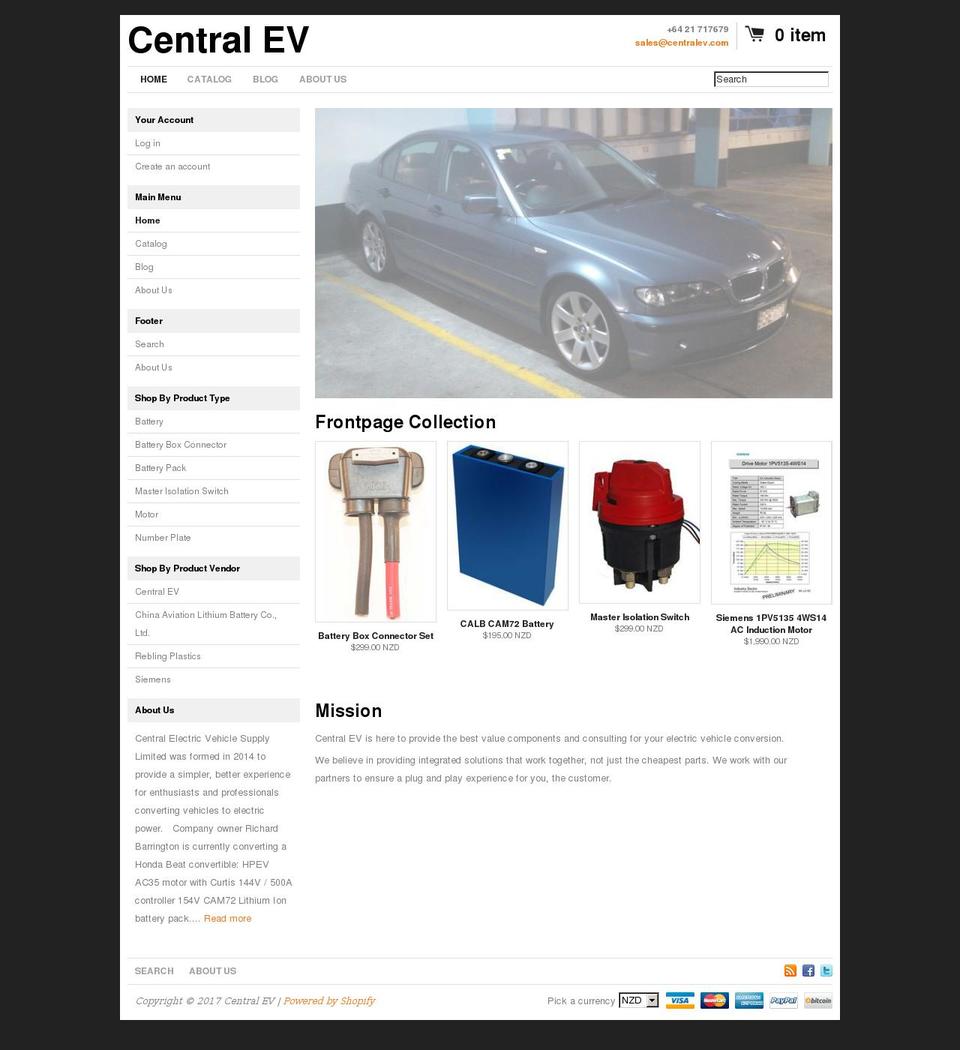 centralev.com shopify website screenshot