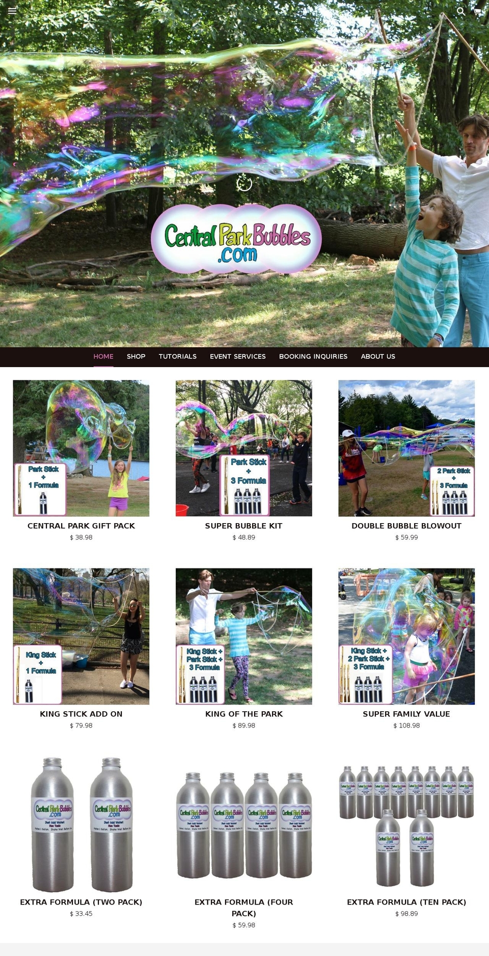 centralparkbubbles.com shopify website screenshot