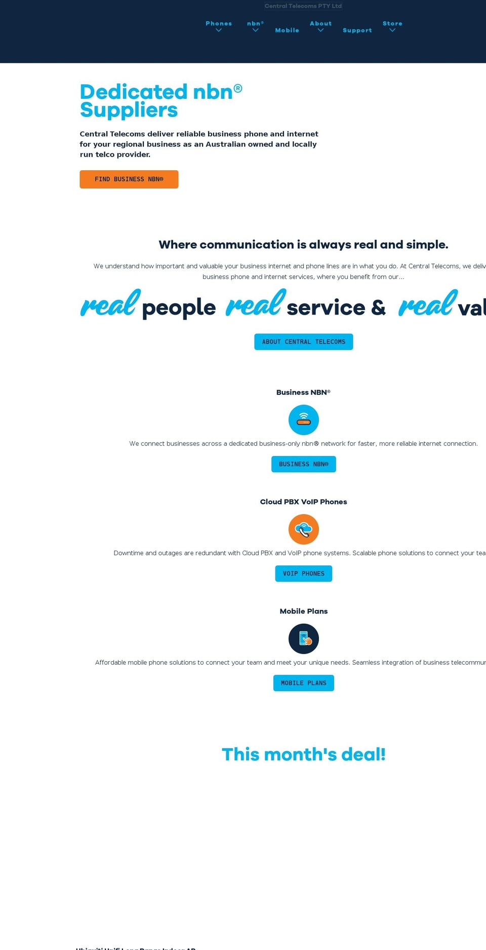 centraltelecoms.com.au shopify website screenshot