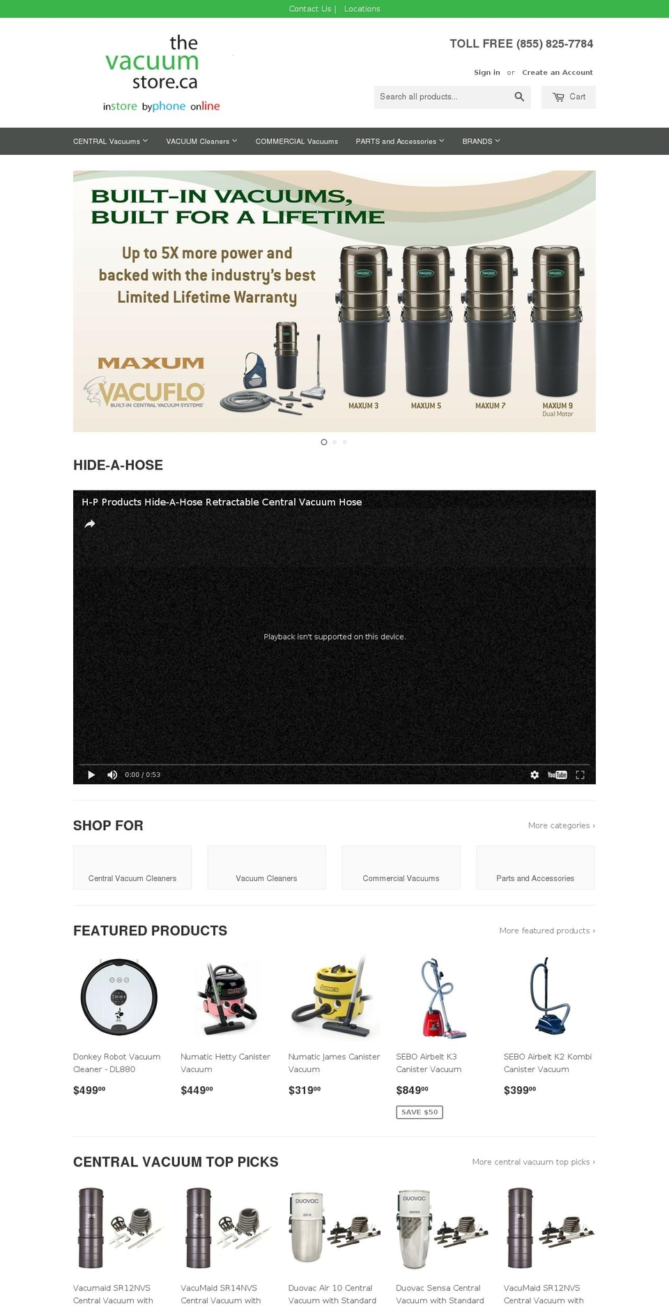 centralvacuumtoronto.com shopify website screenshot