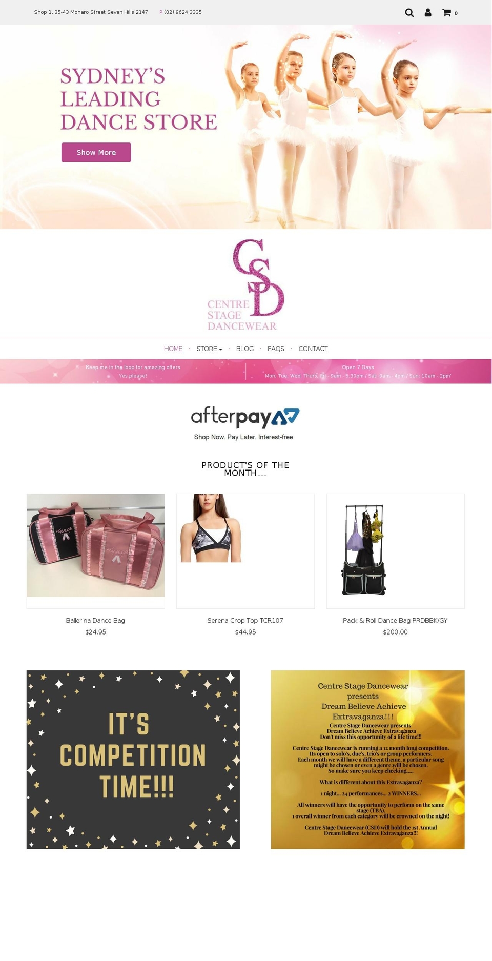 centrestagedancewear.com.au shopify website screenshot