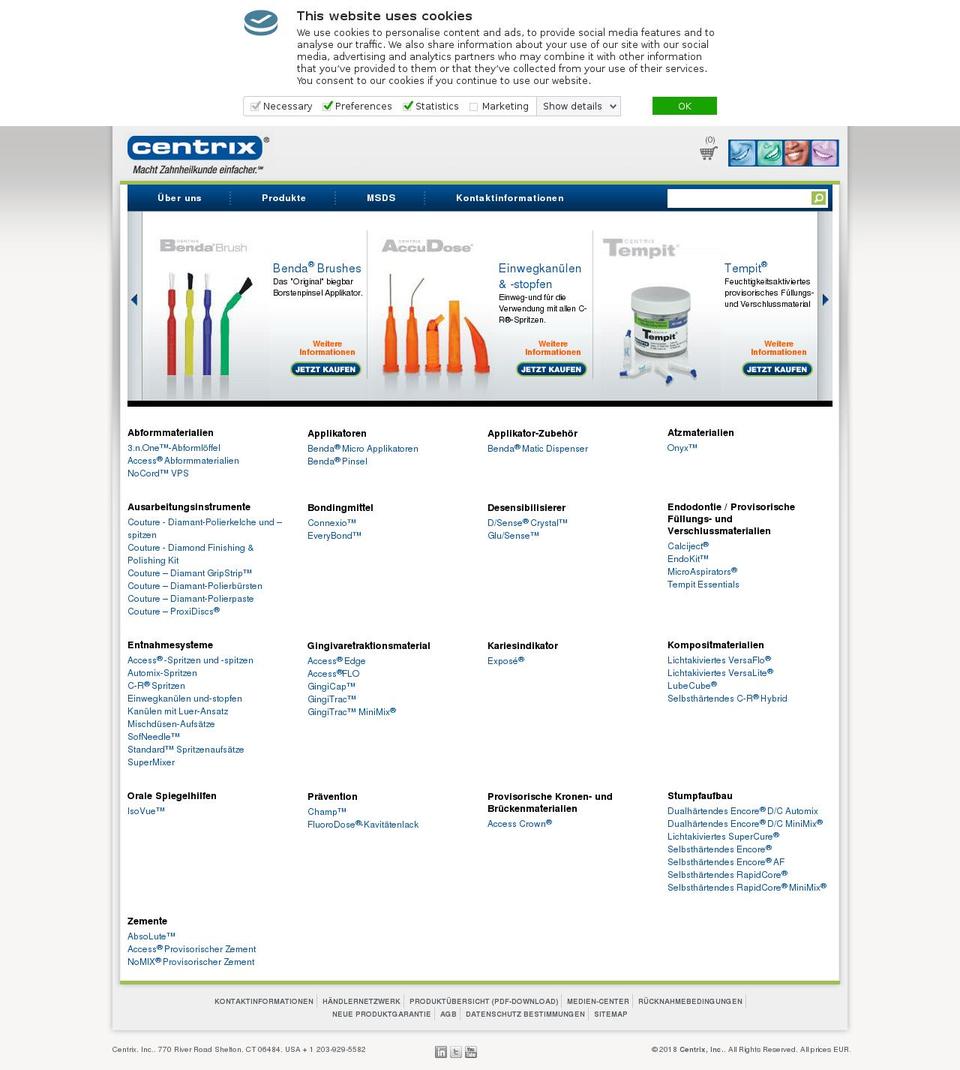 centrixdentalshop.de shopify website screenshot