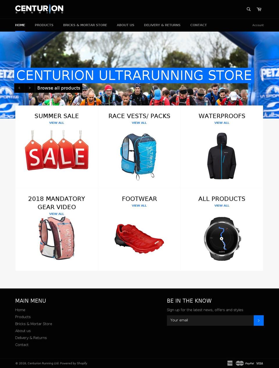 centurionrunningstore.com — Shopify storefront screenshot