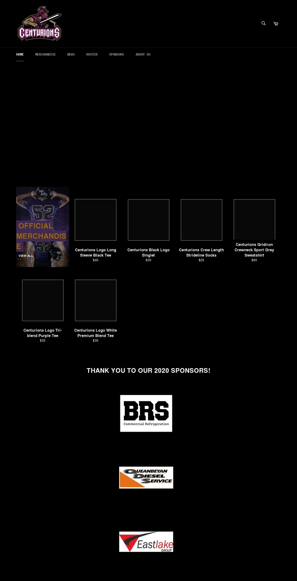 centurionsgridiron.com shopify website screenshot