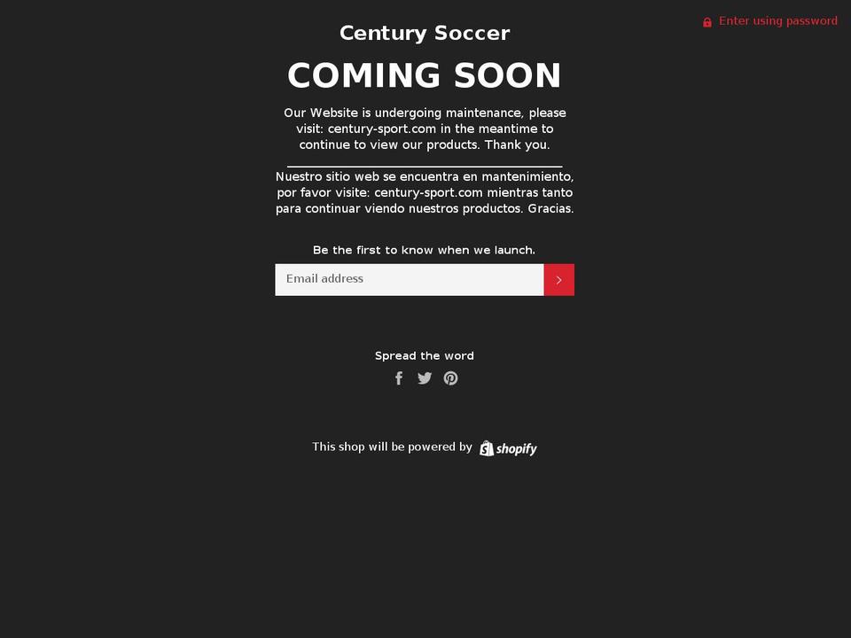 centurysoccer.com — Shopify storefront screenshot