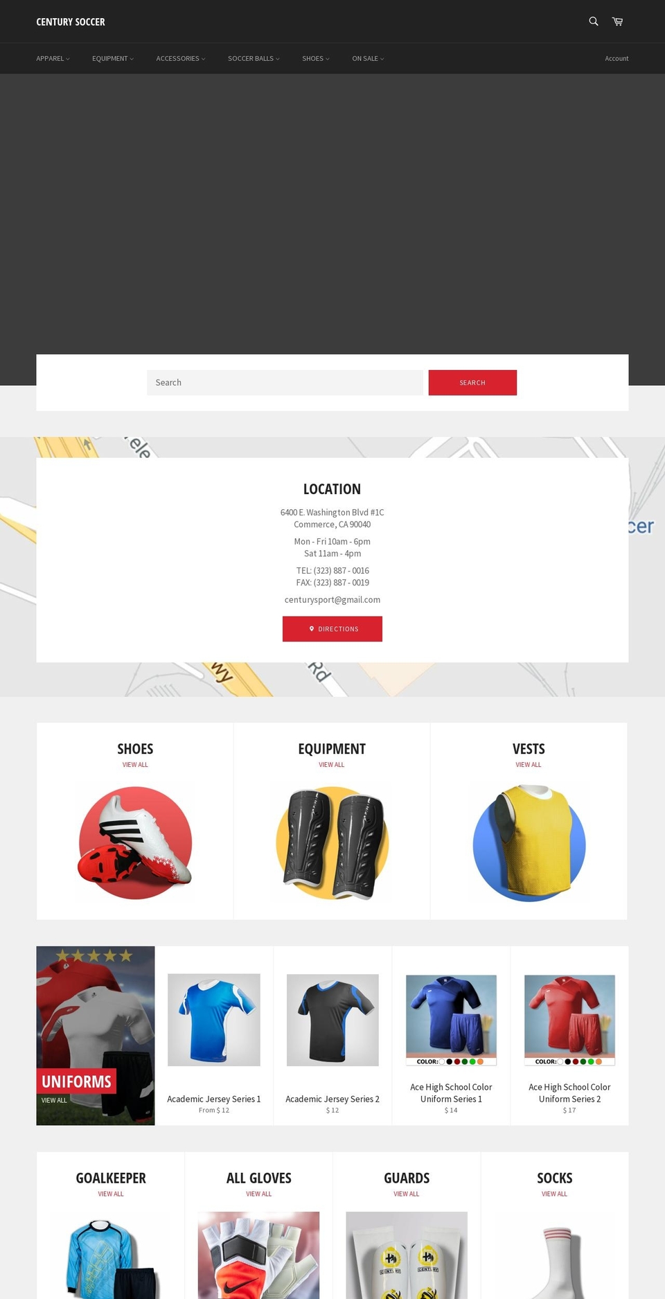 centurysoccerstore.com shopify website screenshot