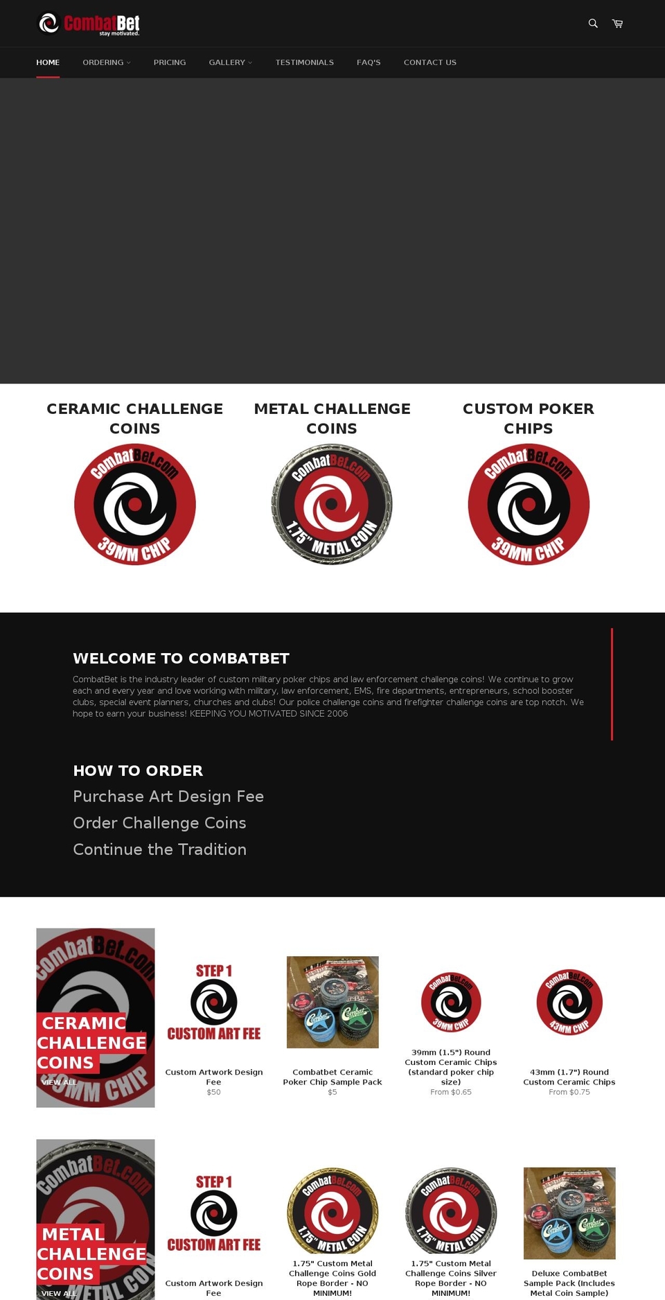CombatBet Shopify theme site example ceramicchallengecoins.com