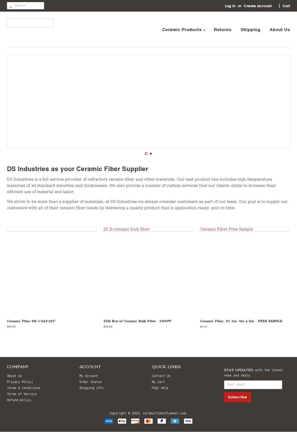 ceramicfiberblanket.com shopify website screenshot