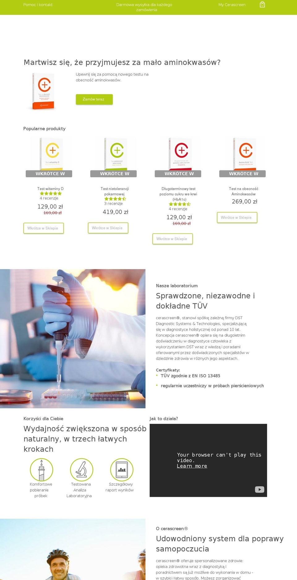 V Amino Acid Hero Shopify theme site example cerascreen.pl