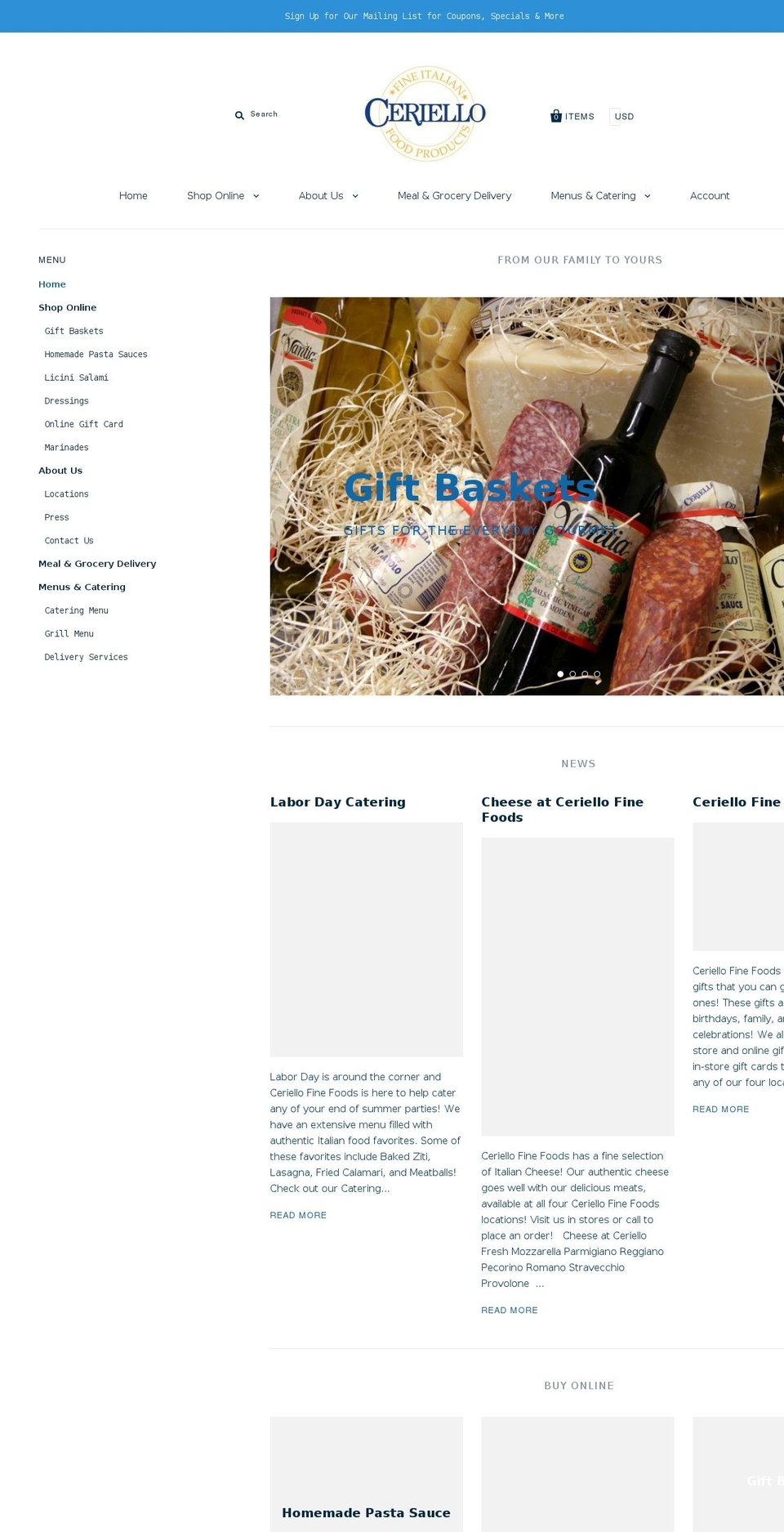 ceriellofinefoods.com — Shopify storefront screenshot