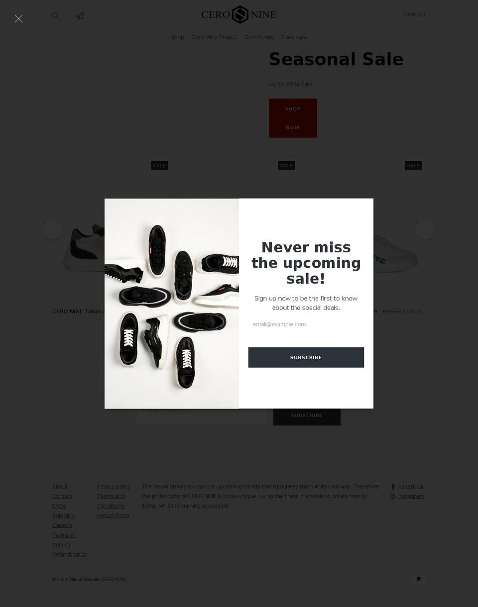 cero-nine.com shopify website screenshot