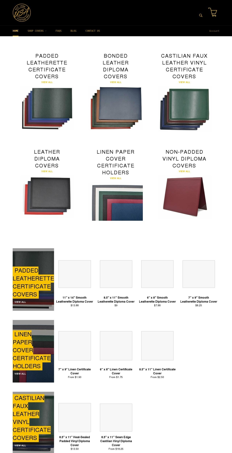 certificatecovers.com shopify website screenshot